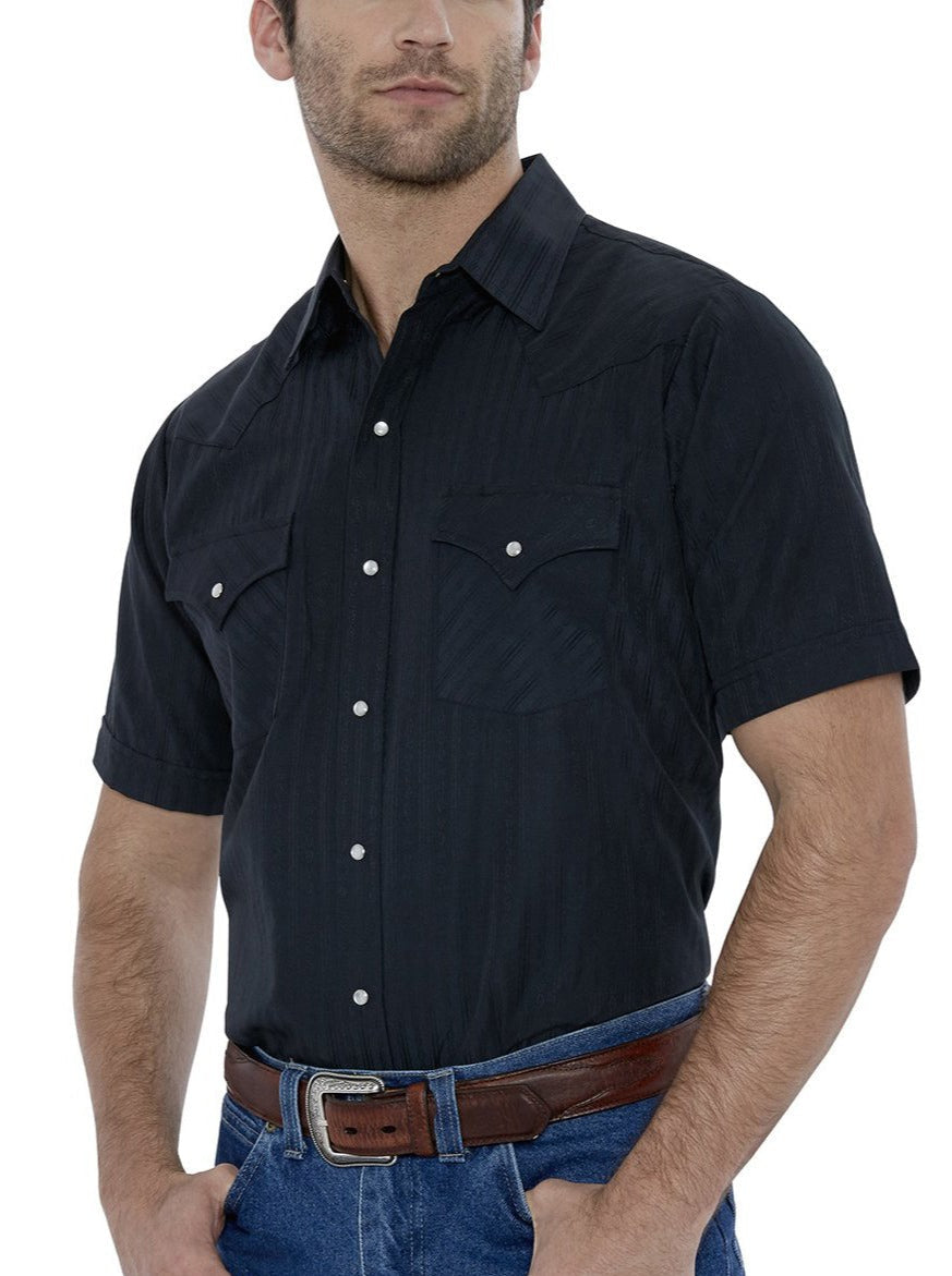 Ely Cattleman Men’s Short Sleeve Solid Tone on Tone Western Snap Shirt 1520163489