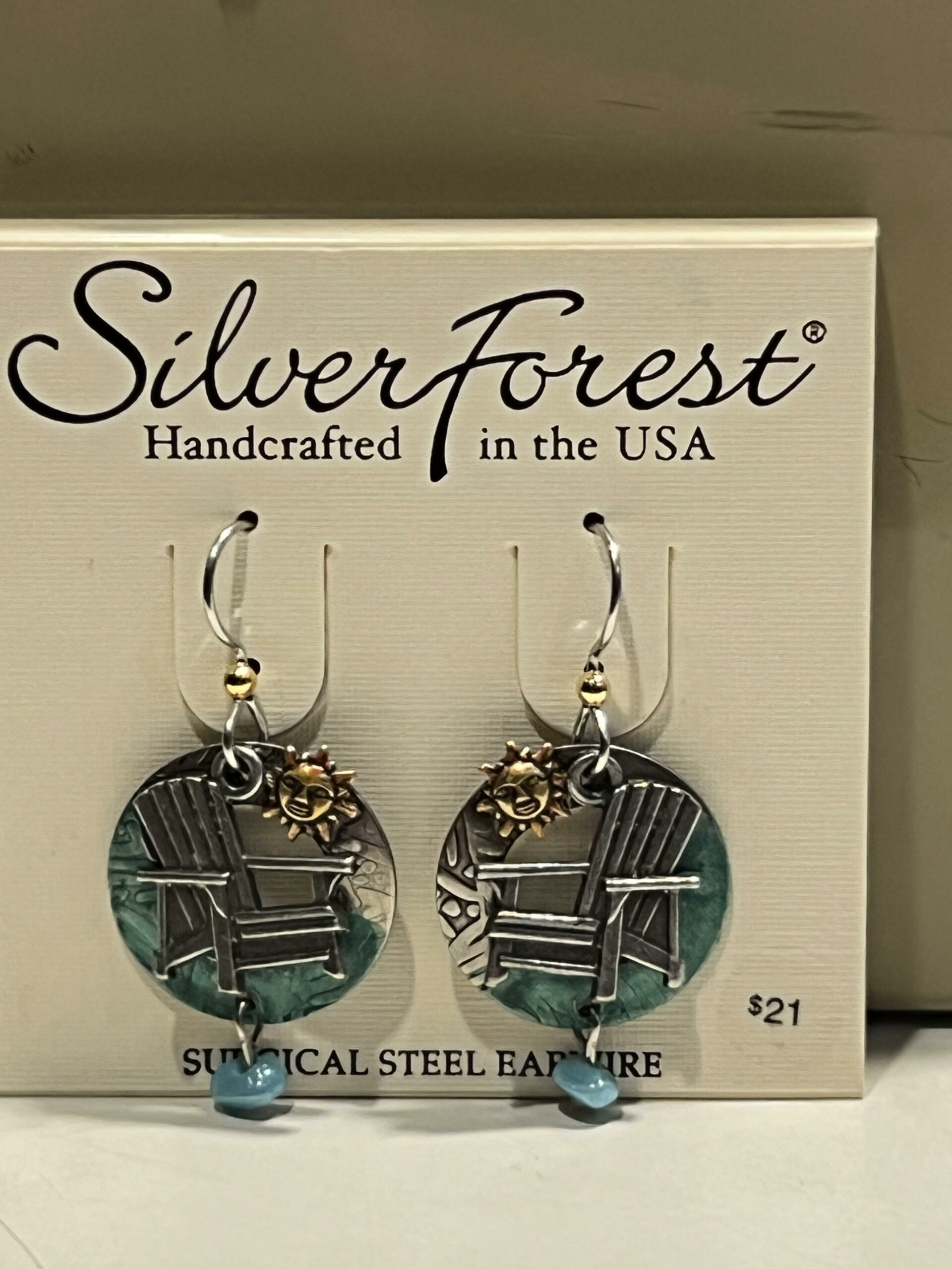 Silver Forest Dangle Beach Chair And Sun Earrings-NE1946