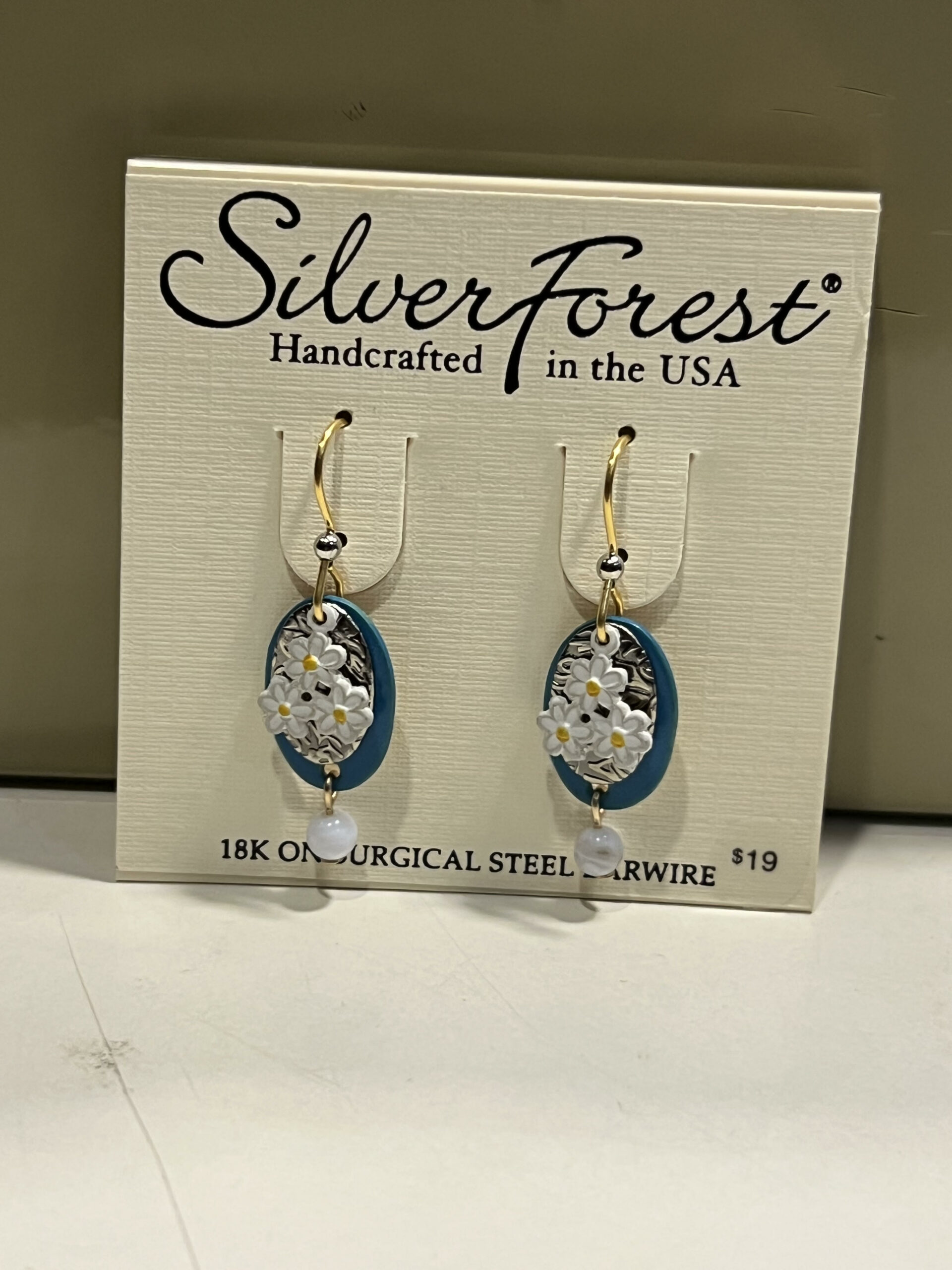 Silver Forest Oval Wildflowers and Drop Earrings-NE1885B